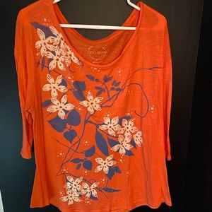 Lucky Brand Orange 3/4 sleeve floral top XL